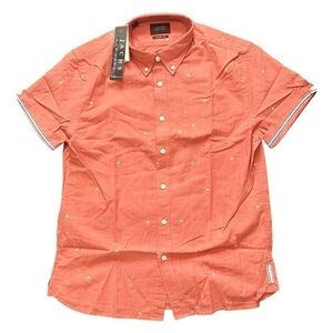 Jachs NY Men's Short Sleeve red Collar Button Down Shirt Size Medium